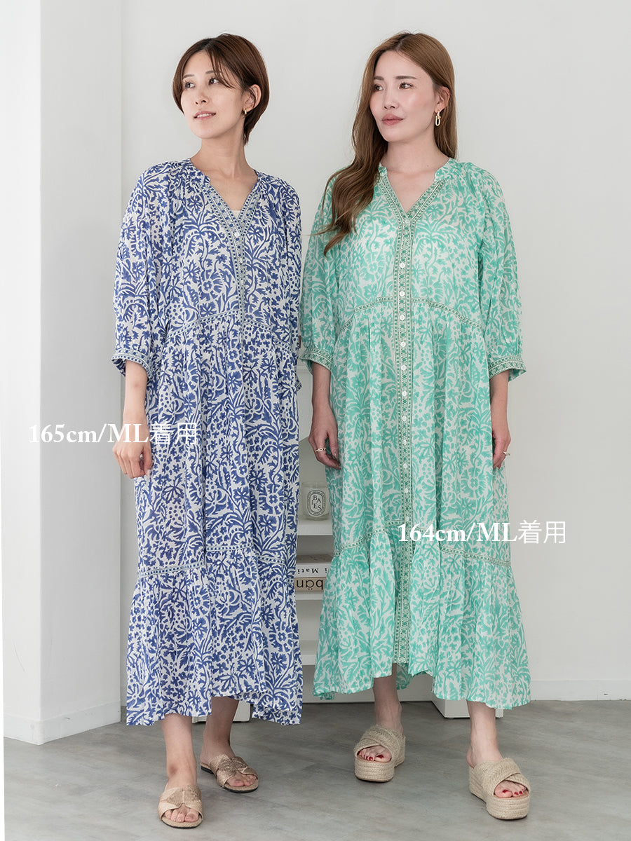 Eighty Seven(エイティセブン)インド綿フレア前ボタンワンピース