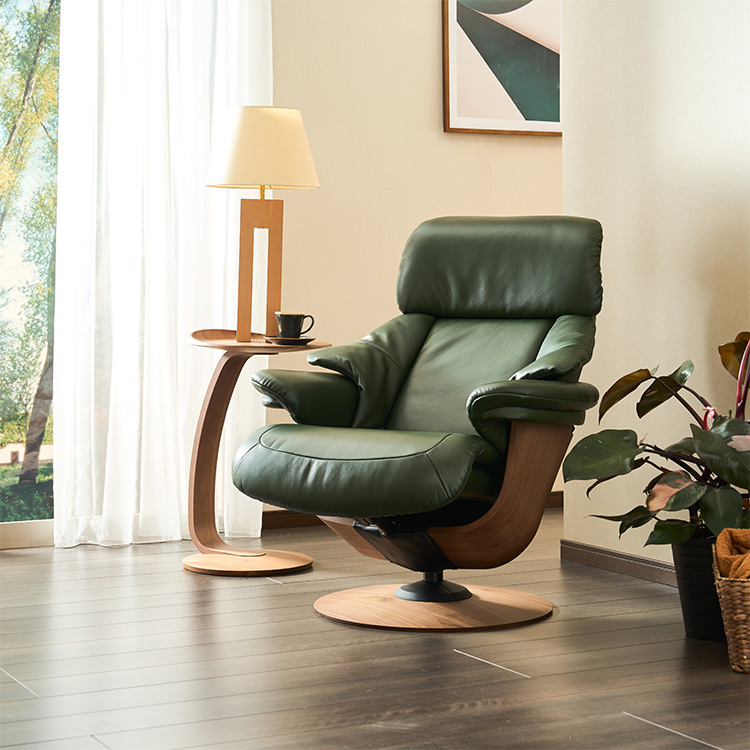 リクライニングチェア(M) RU7350 ダークグリーン ウォールナット