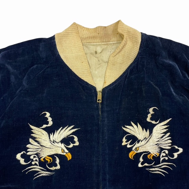 1950'S VINTAGE SOUVENIR JACKET 「別珍、ネイビー、鷲/龍/地図