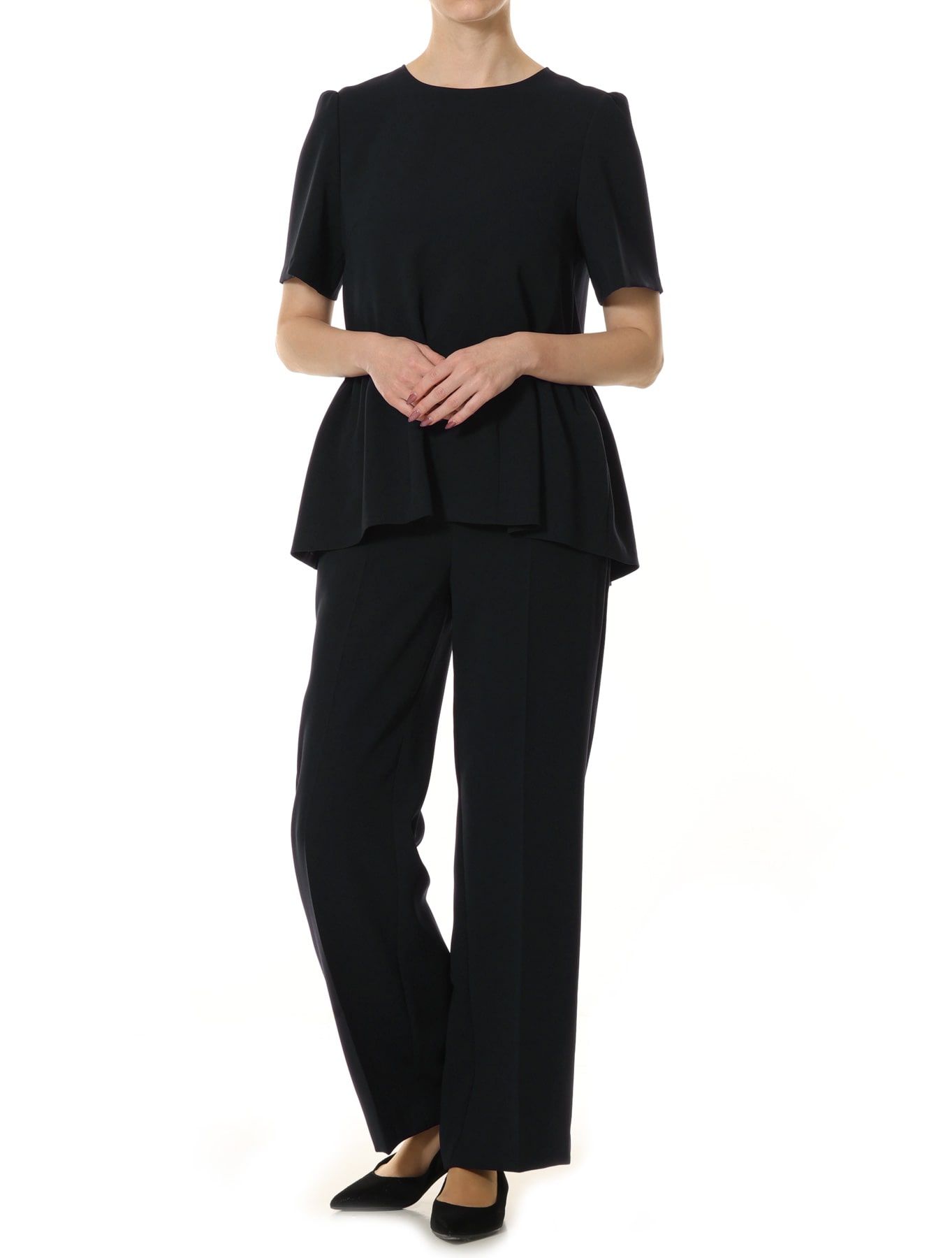 ダブルクロスギャザーペプラムブラウス: M-PREMIER公式通販｜m-i-d e