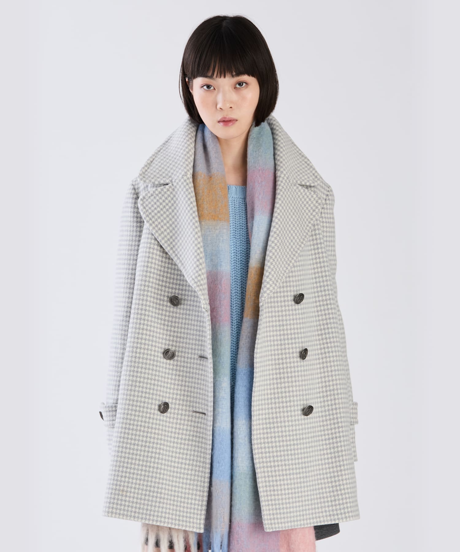 WW68 MANTEAU ハウンドトゥースピーコート ｜To b. by agnès b