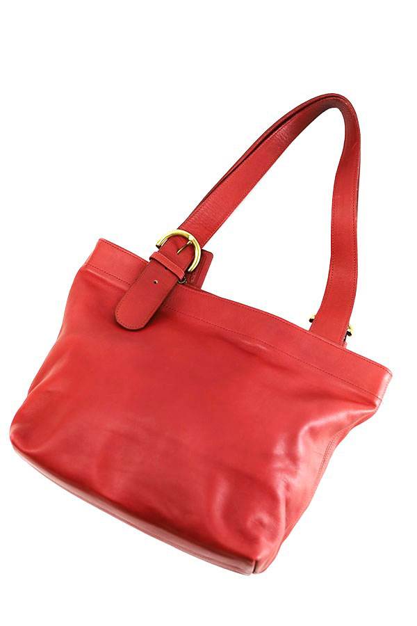 Used 90s OLD COACH Wine Red Grab Leather Middle Sholder Tote Bag