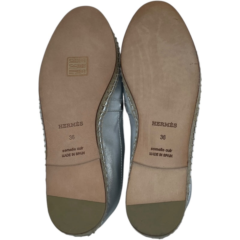 エルメス HERMES エスパドリーユフラットシューズ シルバー レザー