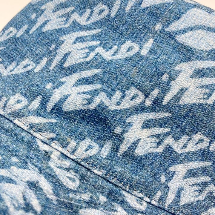 FENDI フェンディ デニム ロゴ 総柄 バケットハット インディゴ L