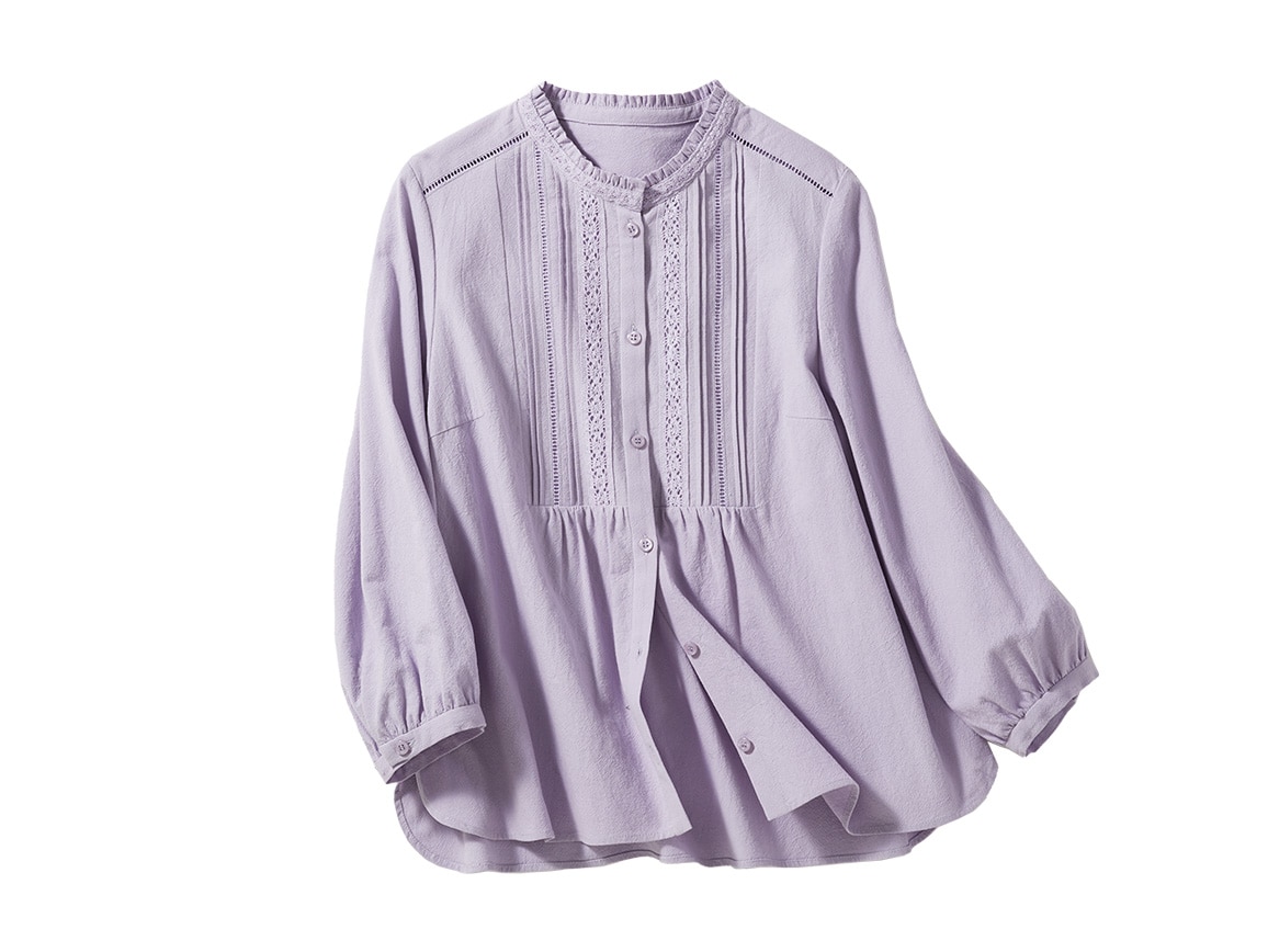 レースつきコットンブラウス【広告商品】(04_LL 63_ラベンダー