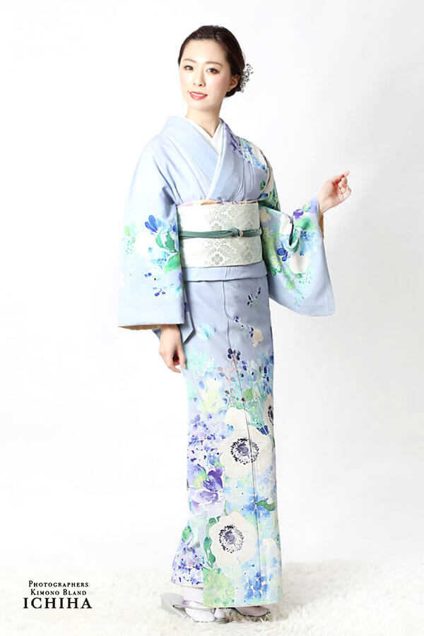 七五三、入学式の母親向き大人気訪問着レンタル、アネモネグレー色！