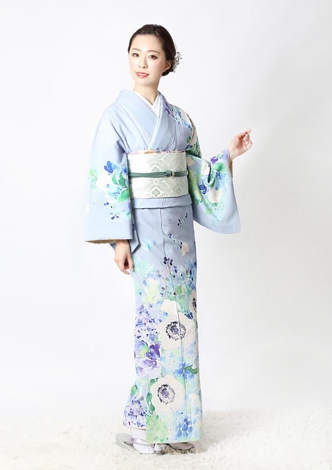 七五三、入学式の母親向き大人気訪問着レンタル、アネモネグレー色！