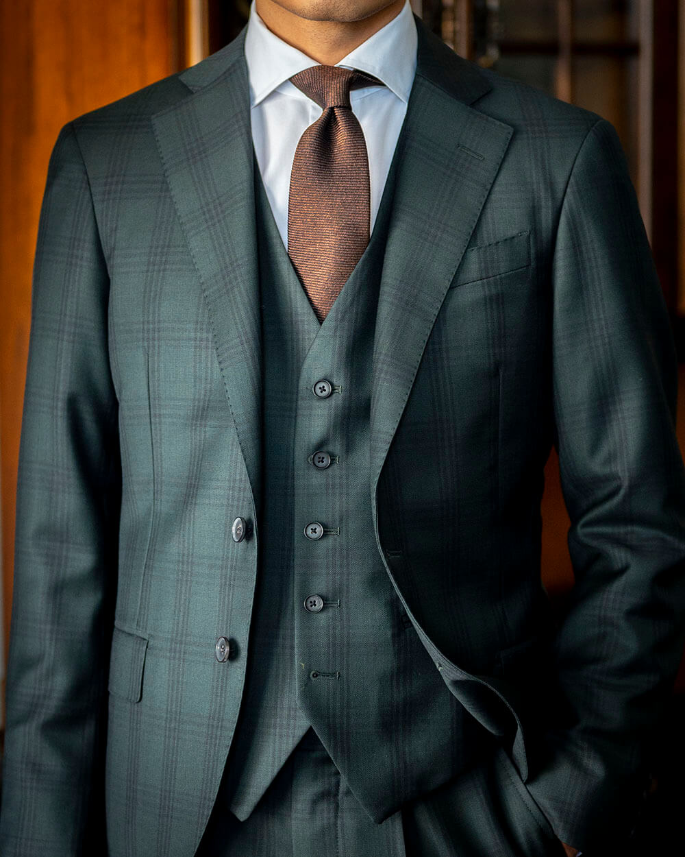 I様のご依頼】イタリア製グリーンチェック柄のオーダースーツ - お客様