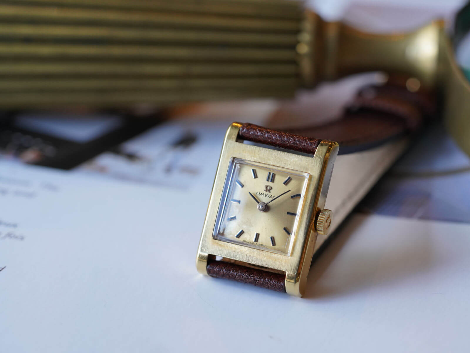 オメガ/アールデコ/タンクスクエアケース/ゴールドダイヤル/Omega/Art