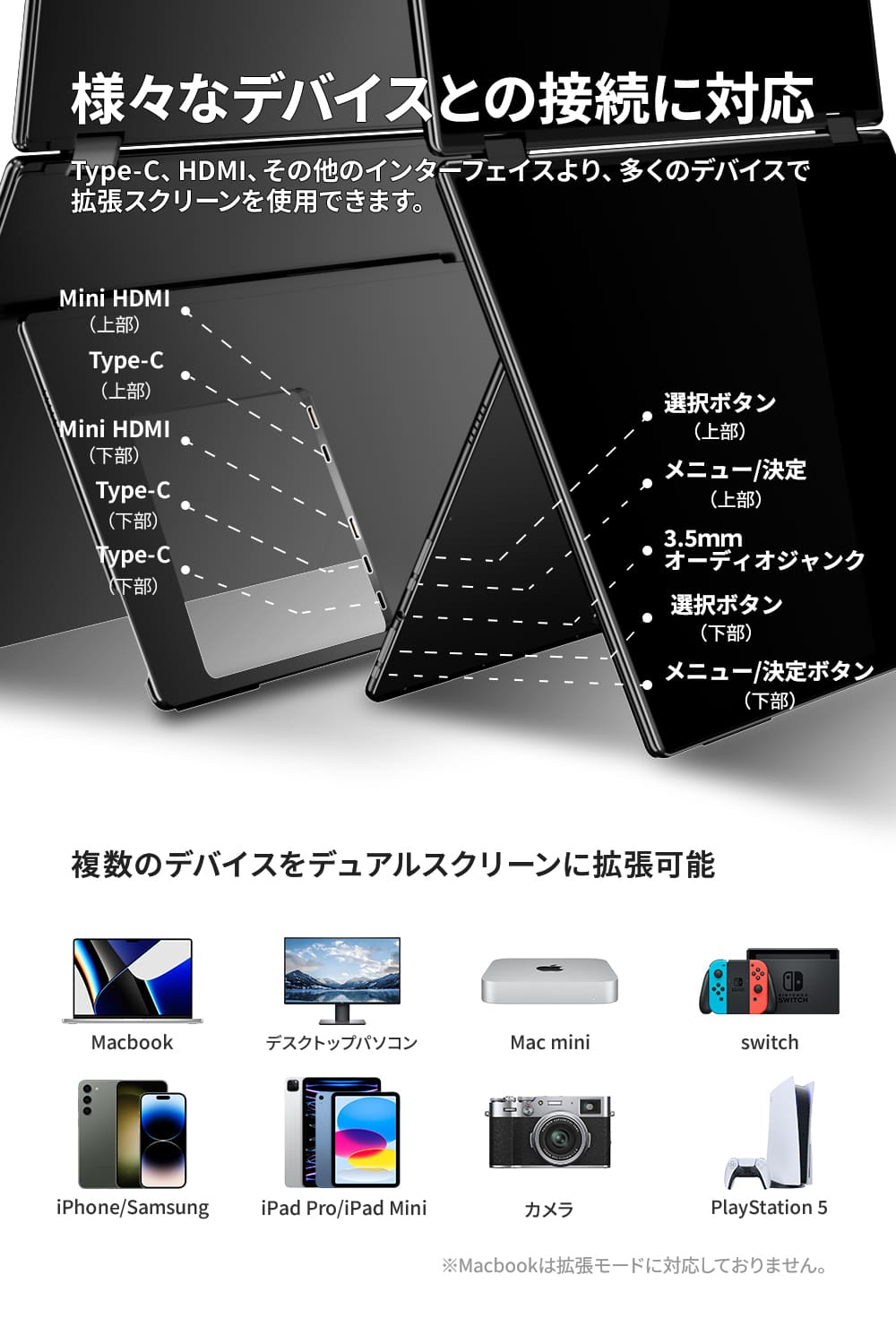 18.5インチ デュアルモニター タッチペン対応 1920x1080 100Hz XQG-185PF