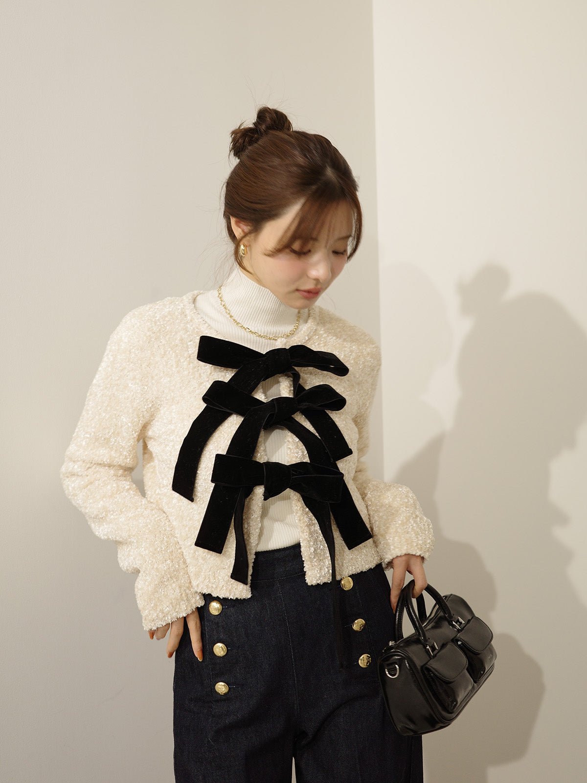 フロントリボンニットトップス