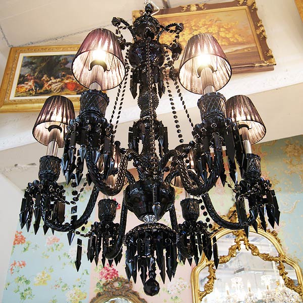 LA LUCE】バカラ調ブラックシェードシャンデリア 6灯(W750×H1100mm