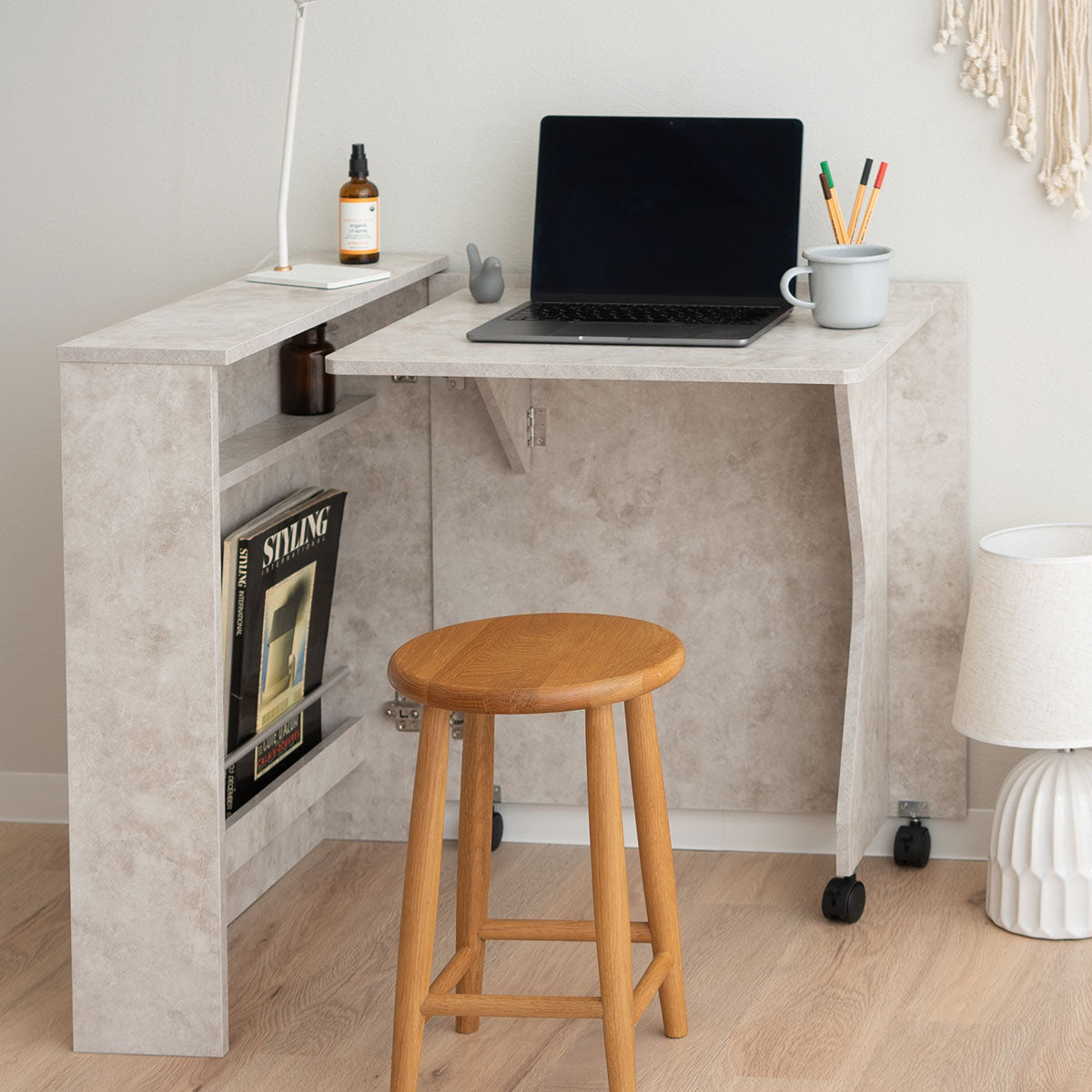 しまうデスク キャスター付き 木製 折りたたみ デスク テーブル 机