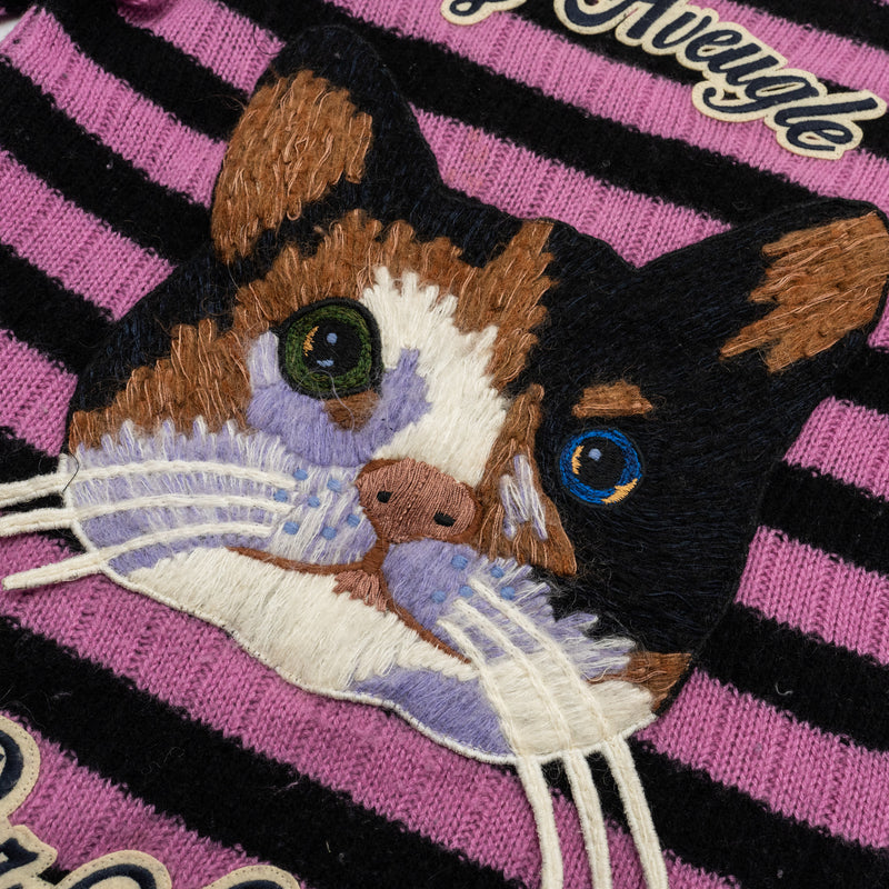 Gucci Size XXS Cat Striped Sweater Cashmere/Wool Pink/Black/Multicolou