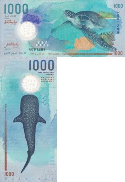 モルディブ紙幣1000ルフィヤ モルディブ紙幣1000ルフィヤ（MVR）紙幣