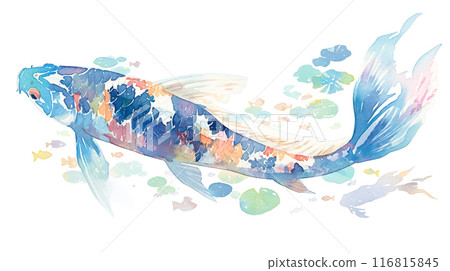 色彩繽紛、夢幻般的錦鯉水彩插圖-插圖素材[116815845] - PIXTA圖庫