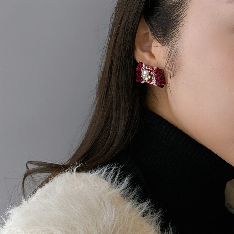 P-1163) ツイード×パールチタンピアス | ビーズ・パーツなどの