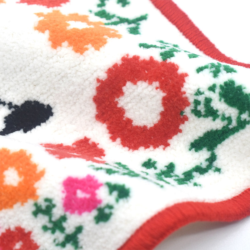 日本製 RUNE 内藤ルネ パンダフラワー ハンカチ シェニール織 23cm 綿