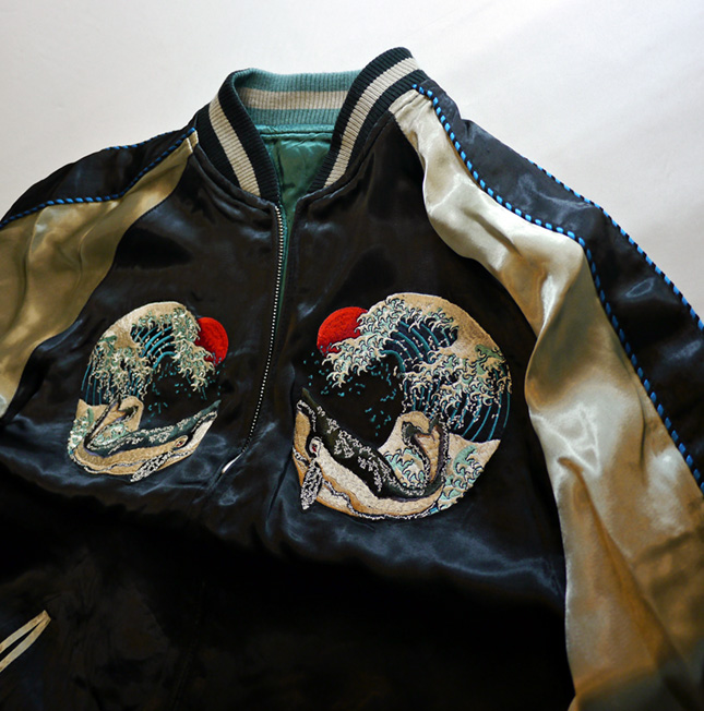 花旅楽団 波鯨 刺繍 リバーシブルスカジャン