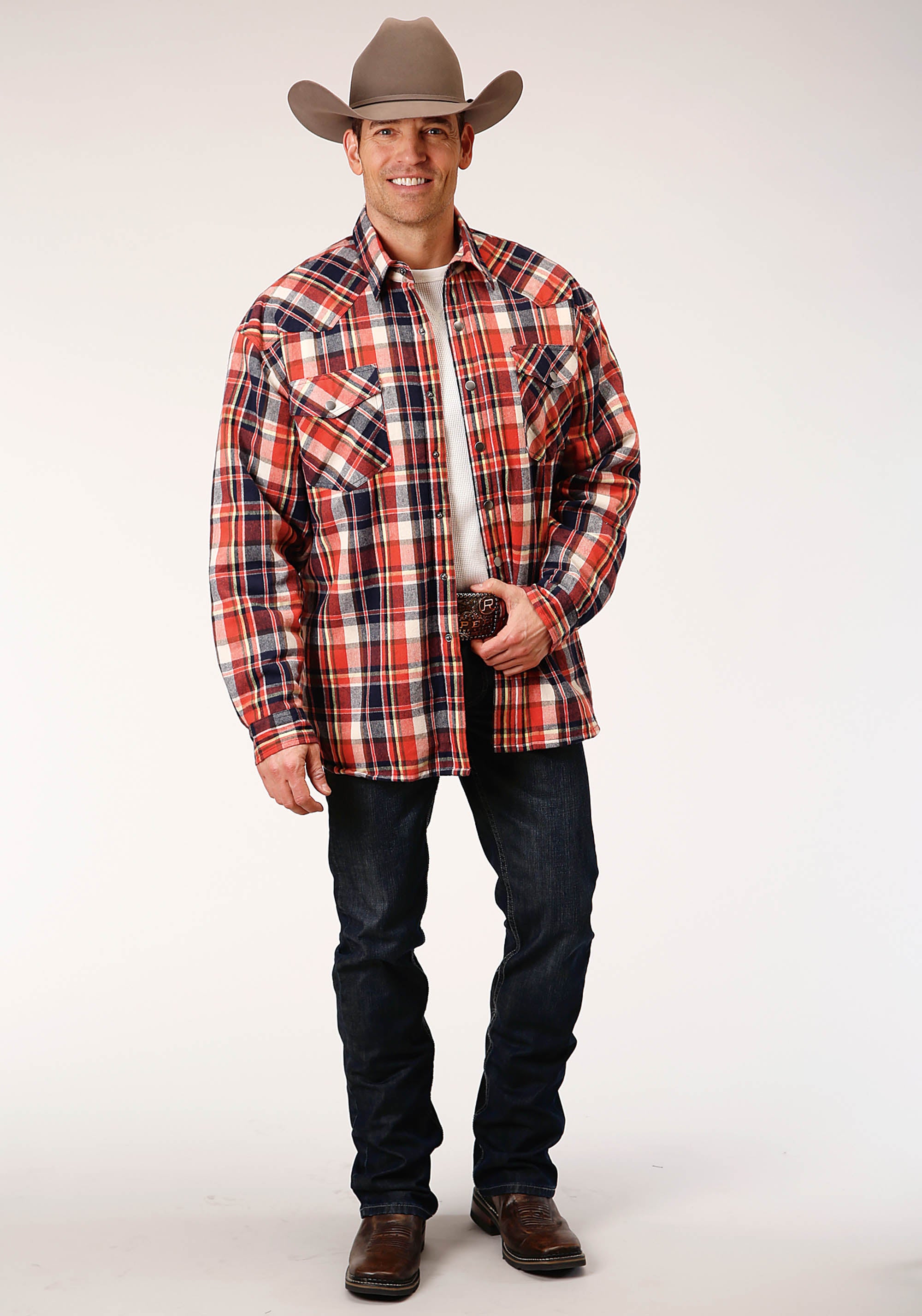 Mens Long Sleeve Snap Sherpa Lined Flannel Shirt Jacket – Roper