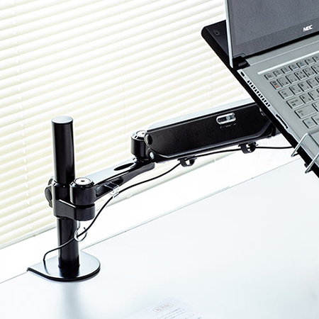 ノートパソコンアーム ガス圧 ポール式 ブラック 耐荷重3kg 100-NPC006