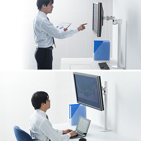 在庫限り】高耐荷重モニターアーム(耐荷重20kg・水平可動・クランプ式