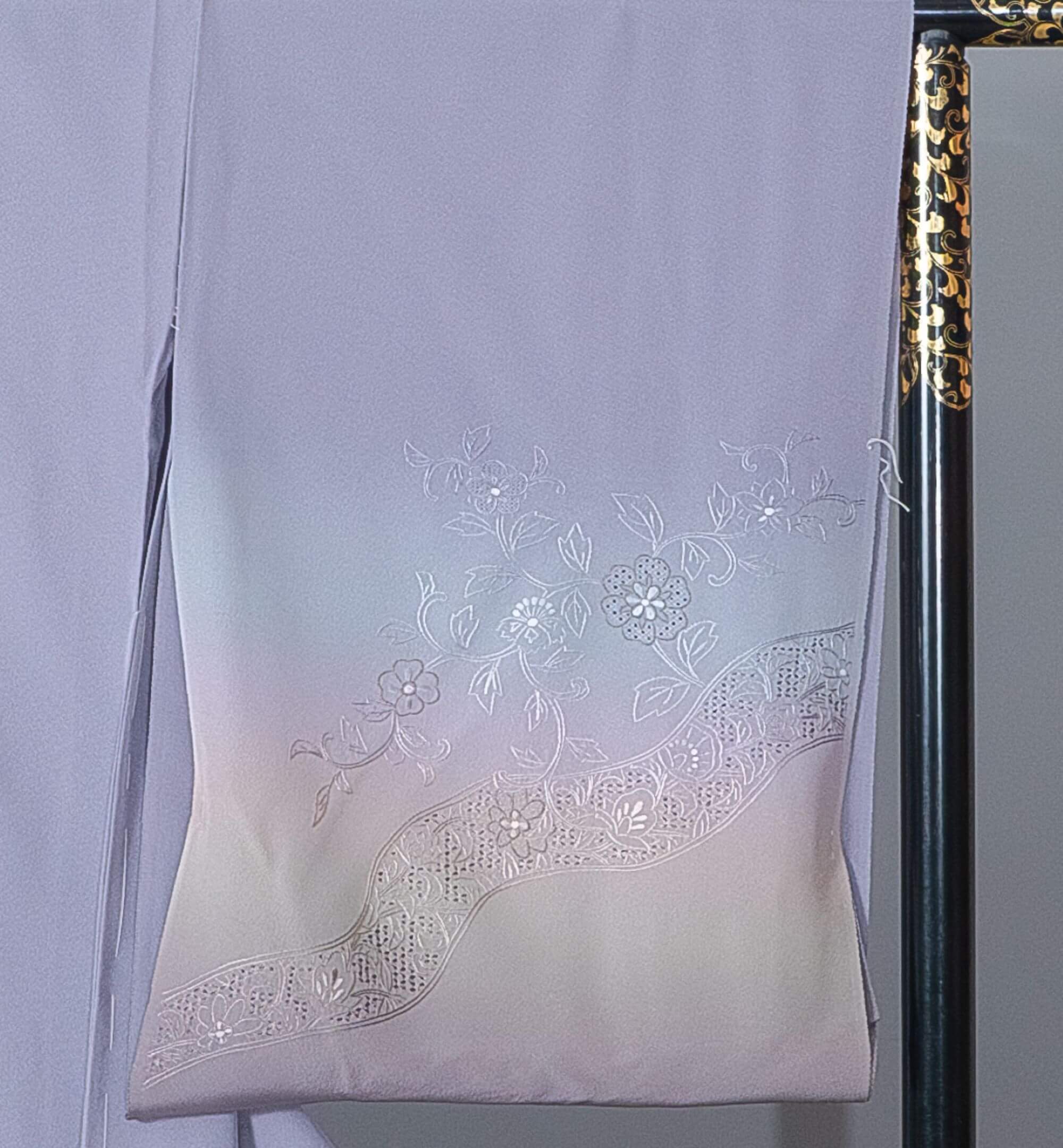 新品【訪問着】藤色系 汕頭刺繍(すわとうししゅう)×唐花｜絹100％ 八掛