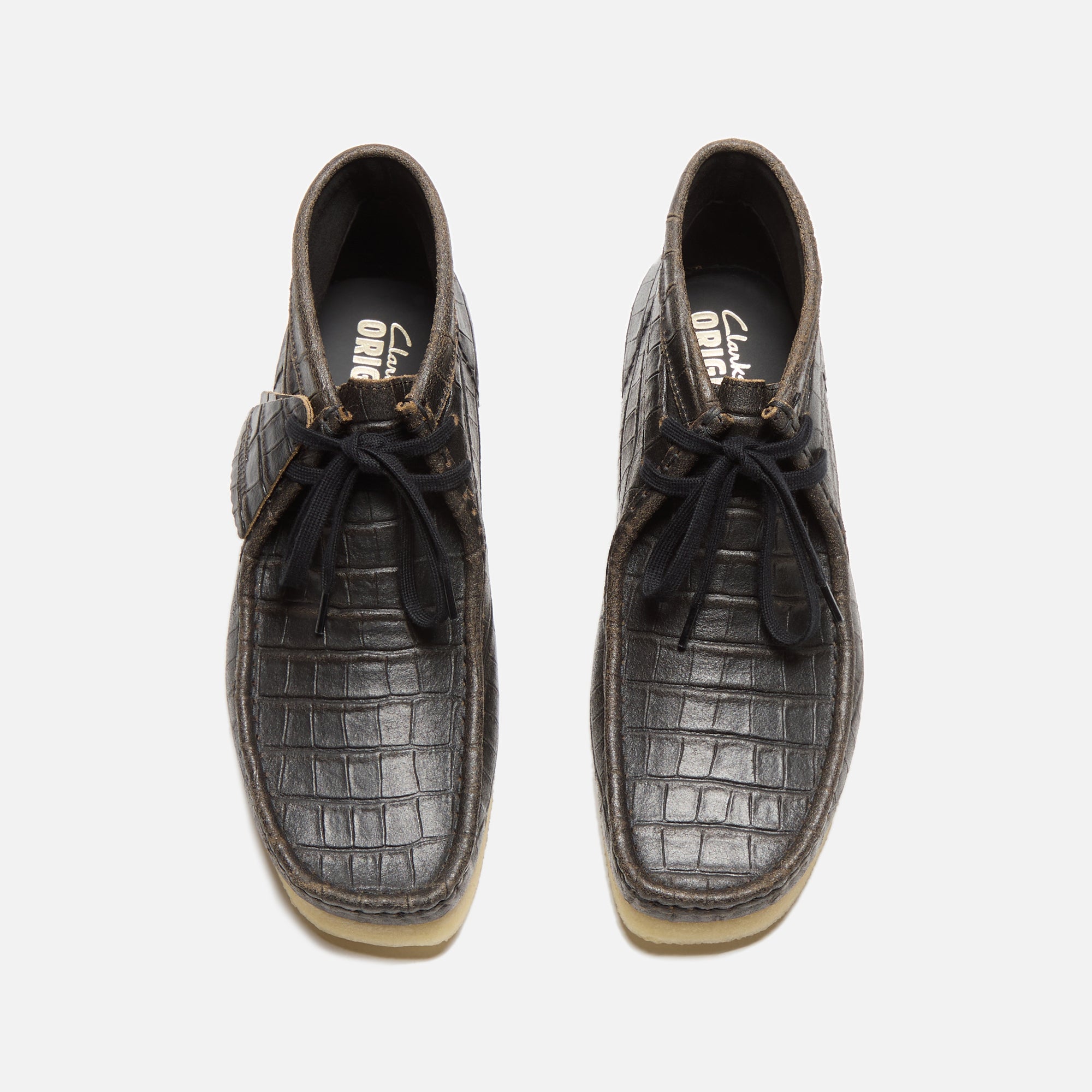Clarks Wallabee Boot Harajuku - Black Croc Distress Leather – Kith