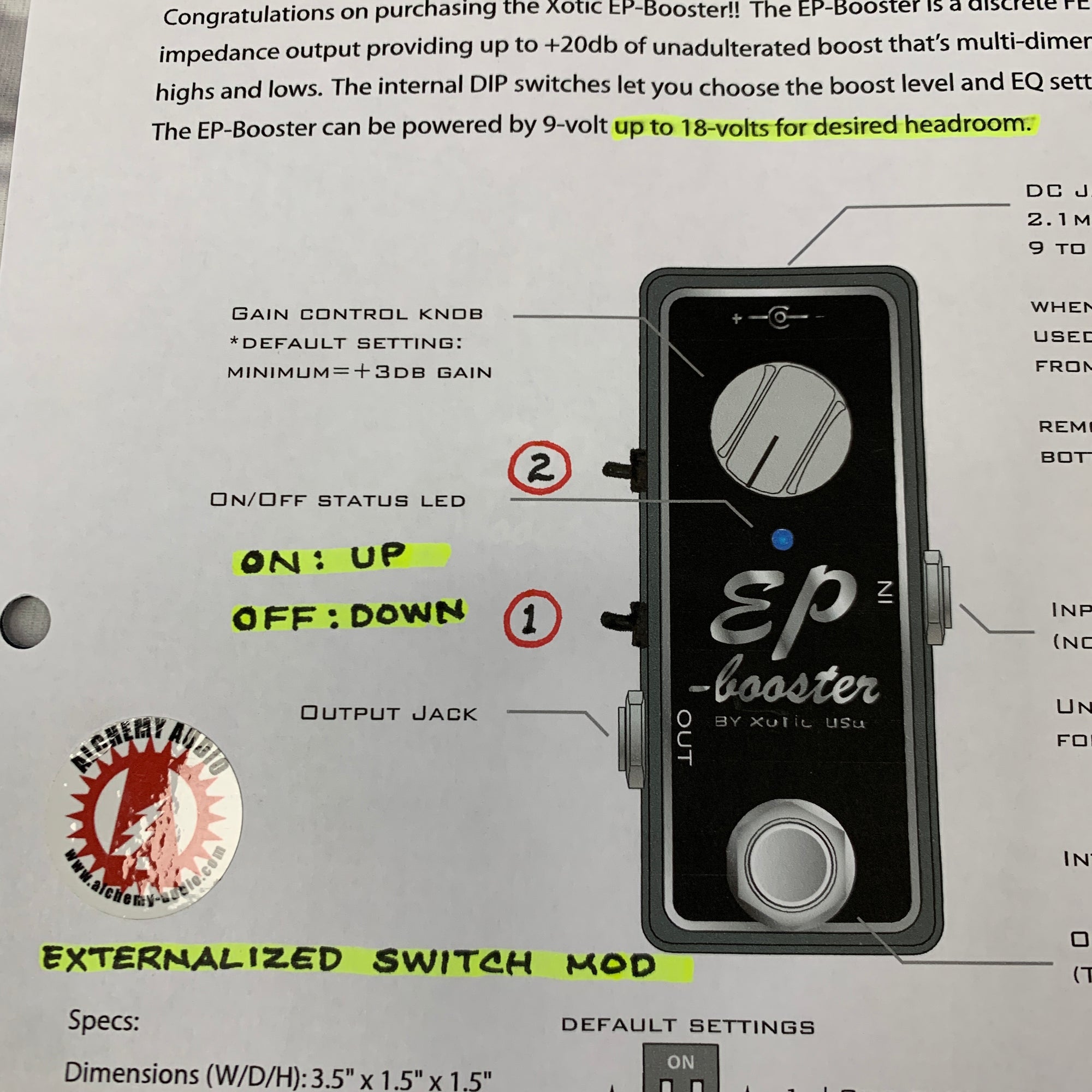 Xotic EP Booster w/ Externalized Switch Mod - Evolution Music