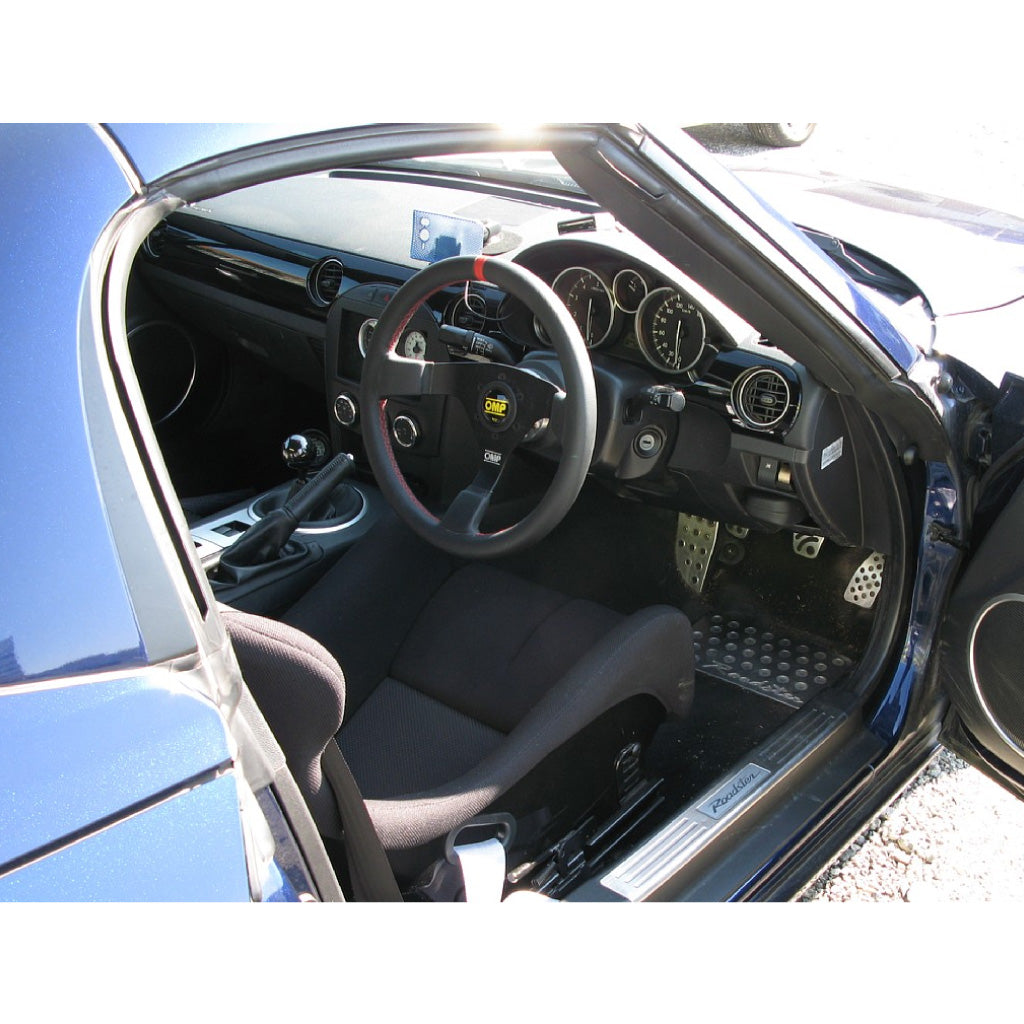 OMP WRC Steering Wheel - Black Leather Red Stitching Black Spokes 350m