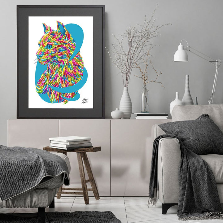 カラフルに覚醒した猫のアートポスター「Mad Cat」｜自由と個性を象徴