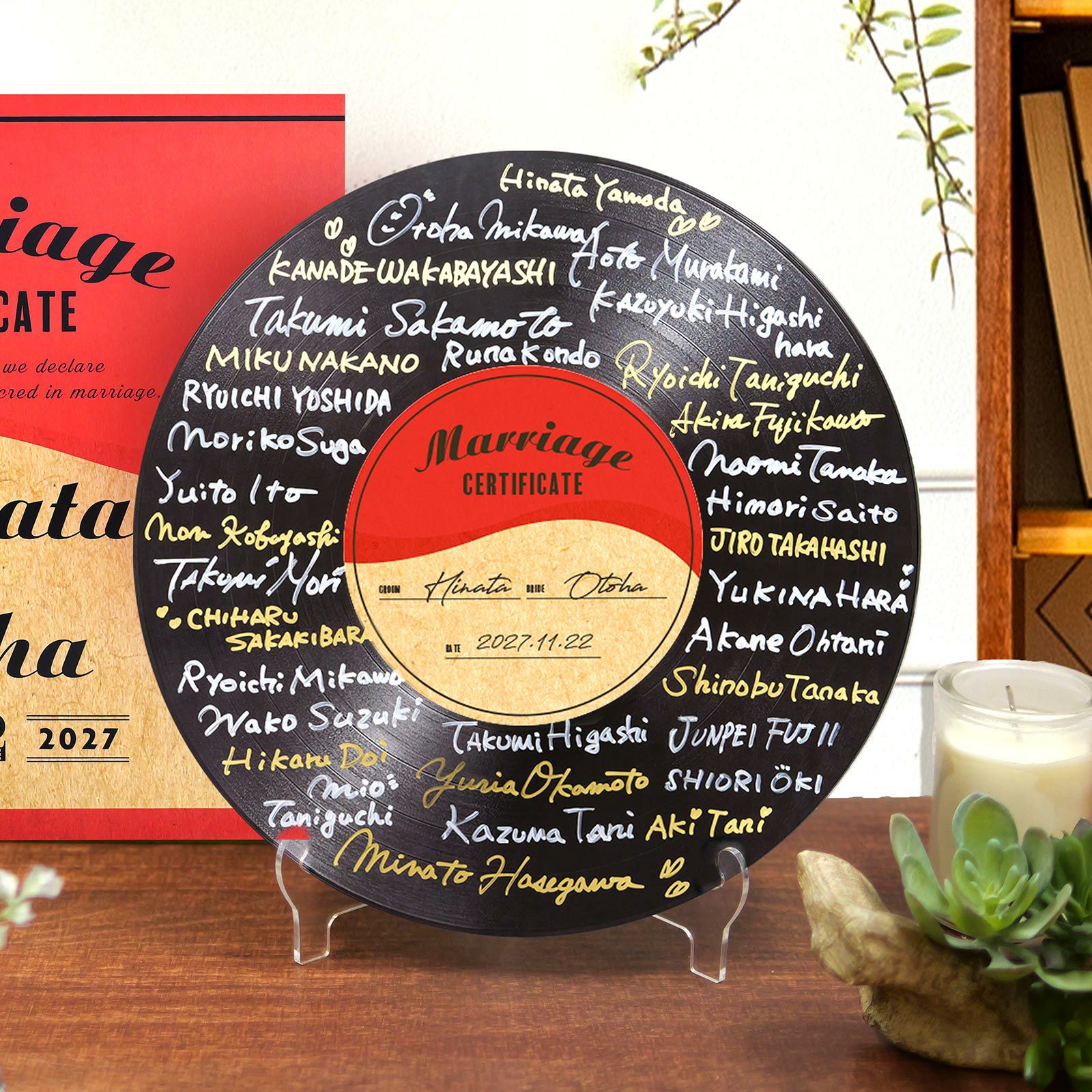 レコードデザインの結婚証明書に続き、ウェルカムボード＆席札＆プチ