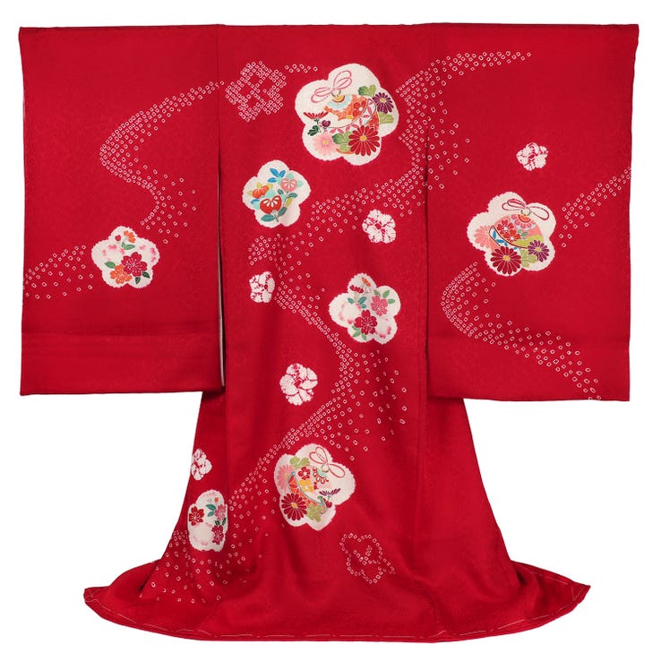 レンタル] 女の子 お宮参り 産着 レンタル6点フルセット 正絹 鈴に橘