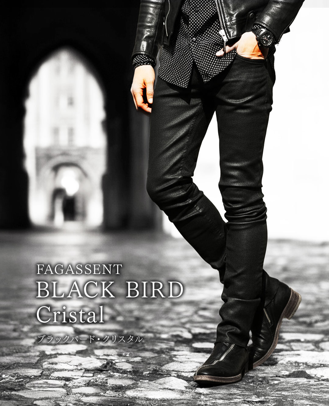 FAGASSENT】BLACK BIRD Cristal Coating Denim （ブラックバード