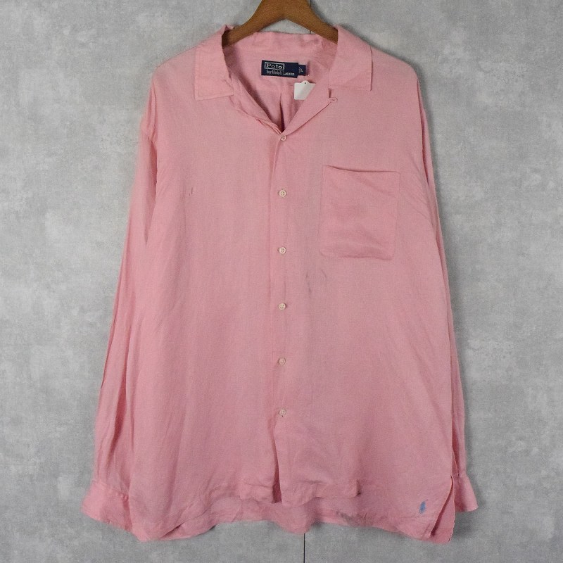 ポロラルフローレン 開襟 ロゴ刺繍 ピンク 長袖 | ビンテージ古着屋