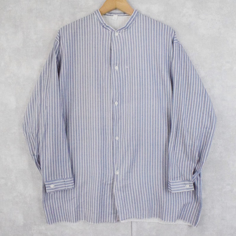 CIZECH ARMY ストライプ柄 ブルー 青 白 ホワイト 長袖 バンドカラー