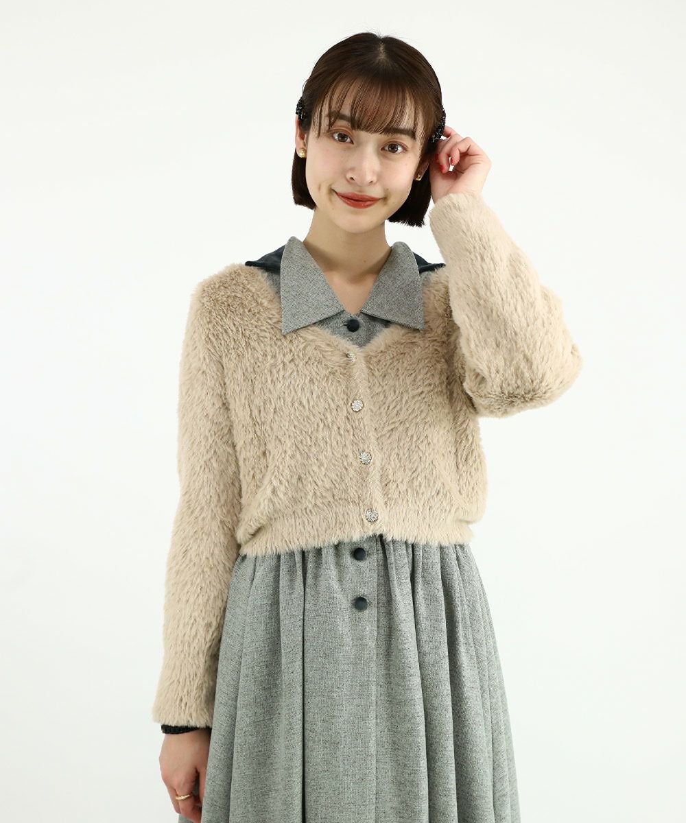 □ビジュー釦フェザーニットカーディガン/an another angelus