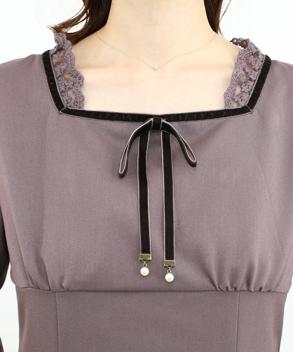 □ハイウエスト切替ベロアリボン使いワンピース/F i.n.t [48AE02j027