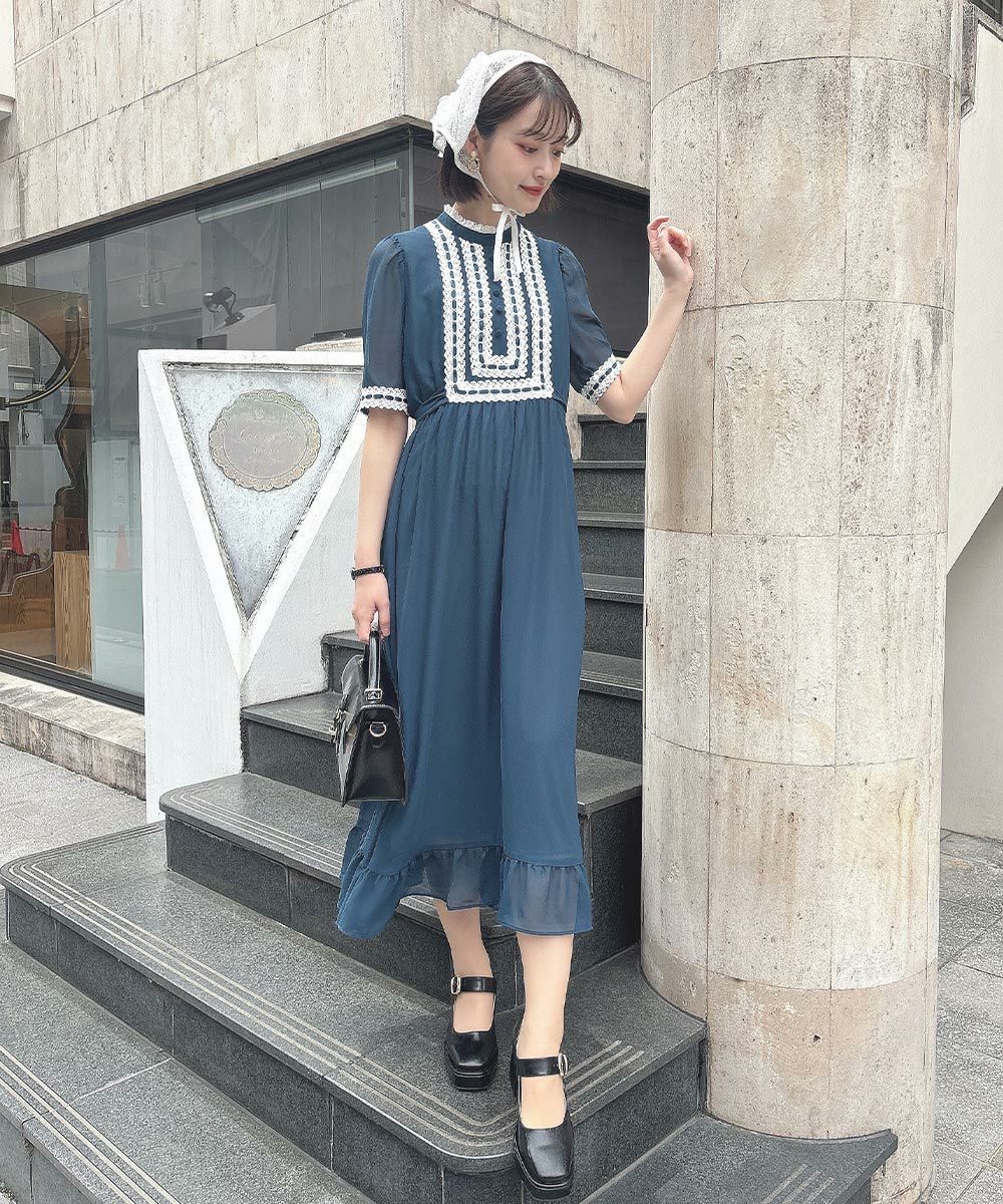 □はしごリボン使いジョーゼットロングワンピース/an3 Limited