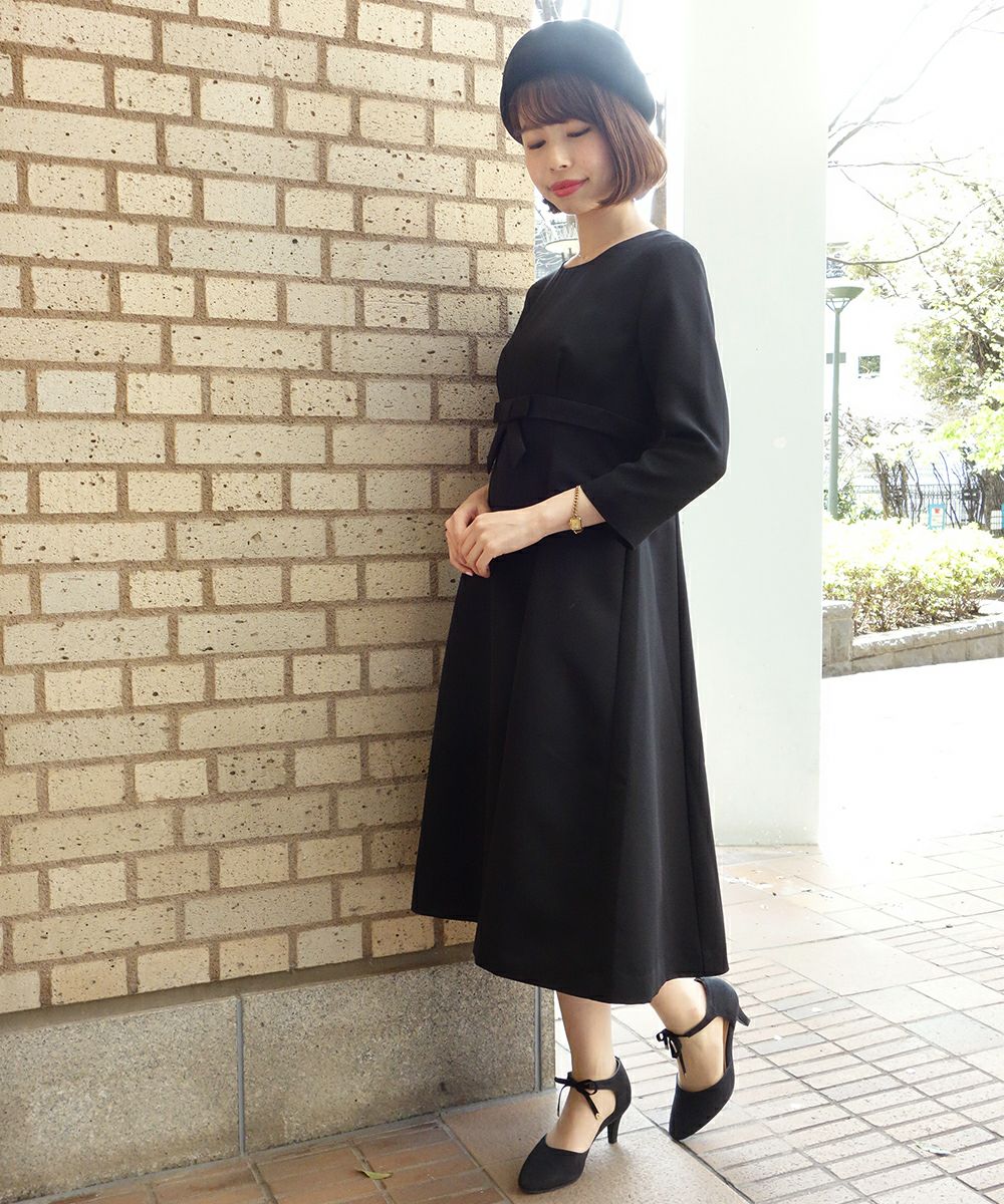 ハイウエストリボン切替えワンピース【オケージョン】/F i.n.t Black