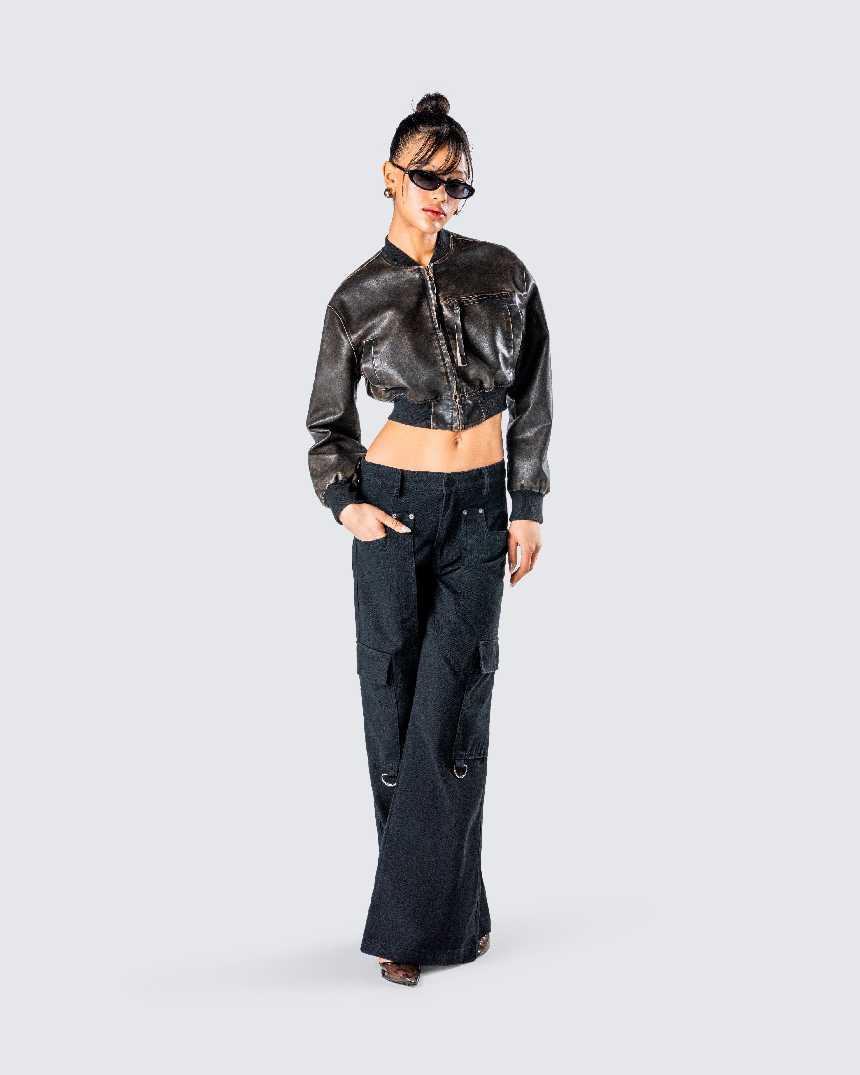 Ada Black Faux Leather Crop Jacket – FINESSE