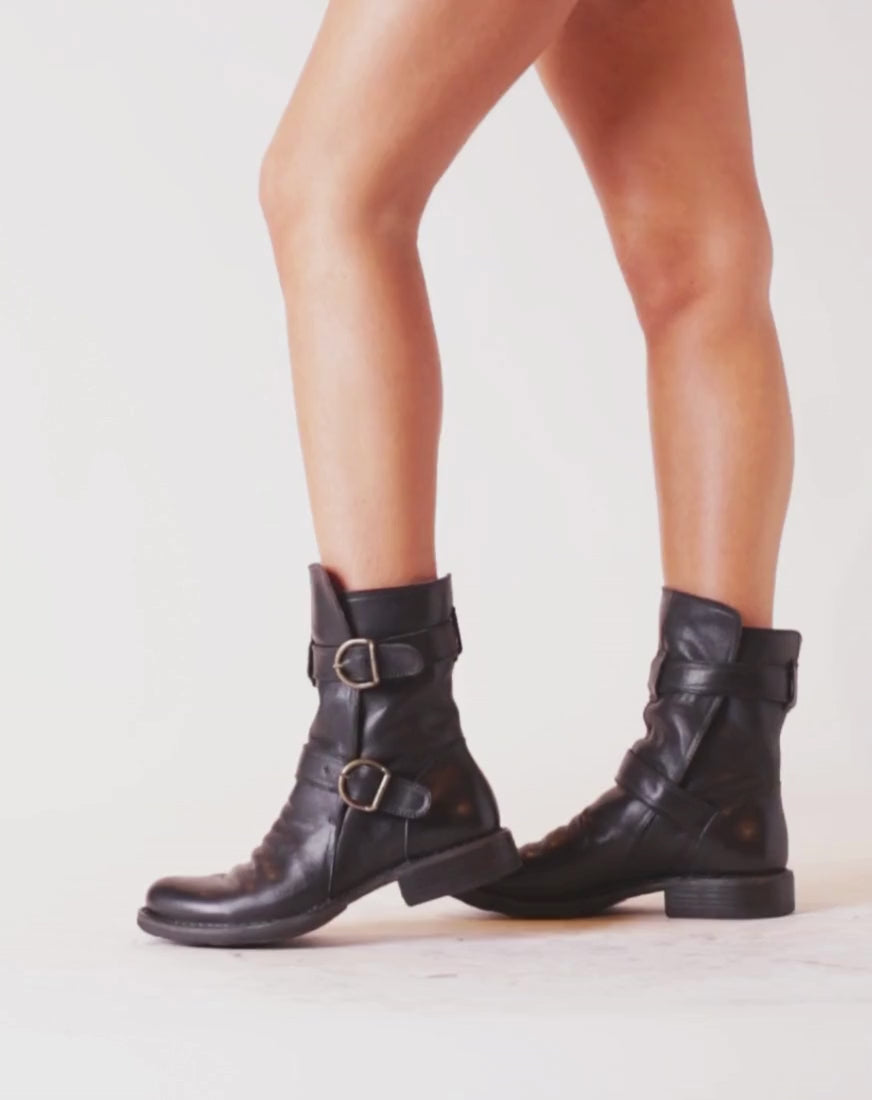 ETERNITY 713 Black leather tall ankle boots with buckles