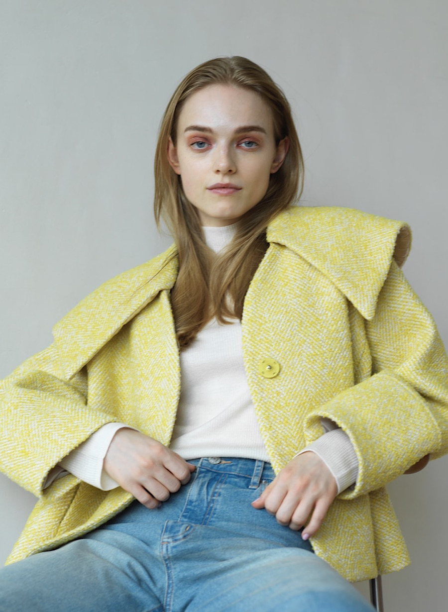 EC限定】ビッグカラーヘリンボンショートコート｜LOUNIE（ルーニィ