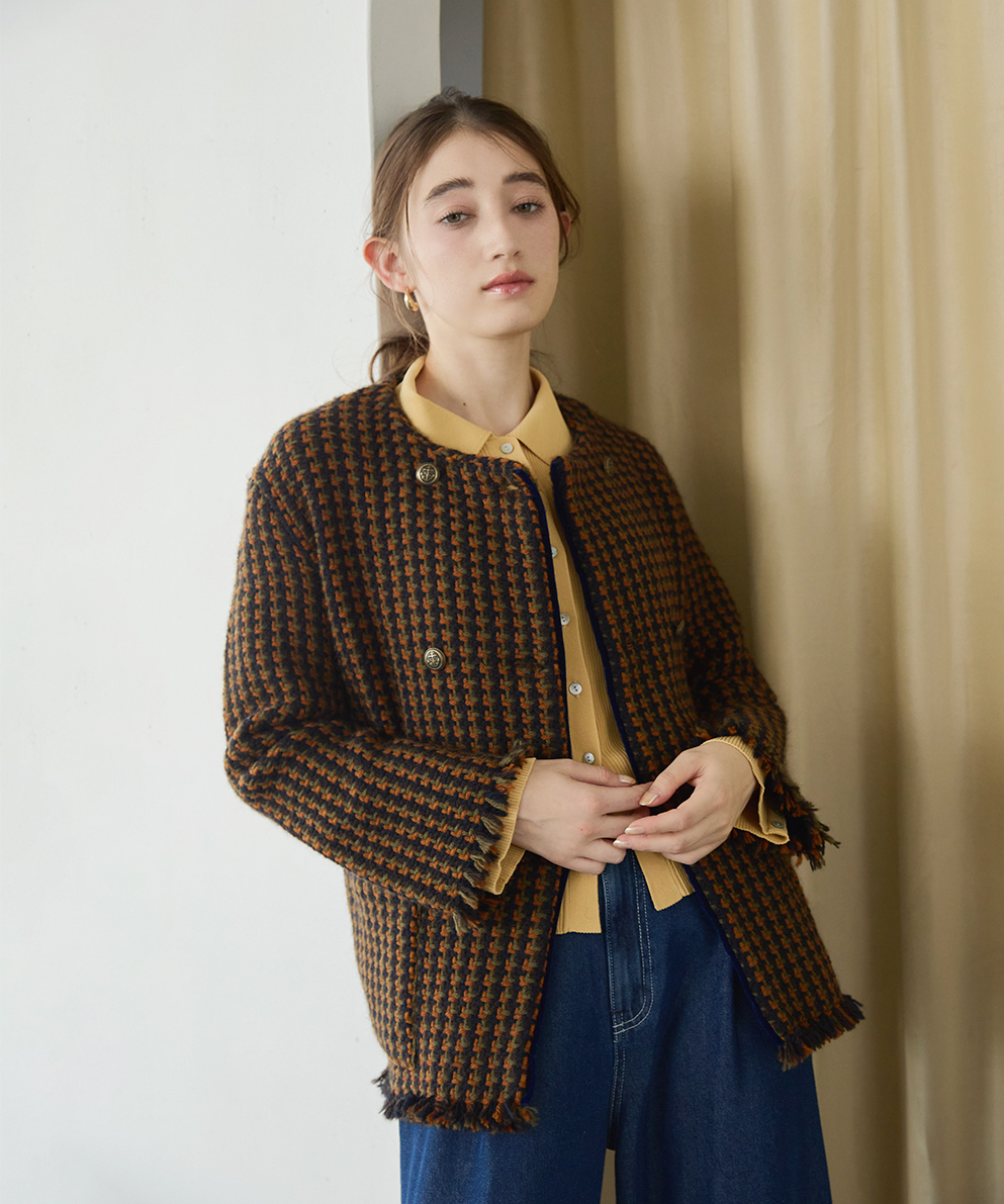 ダブル釦ノーカラーチェックジャケット｜Stola.（ストラ）公式通販サイト