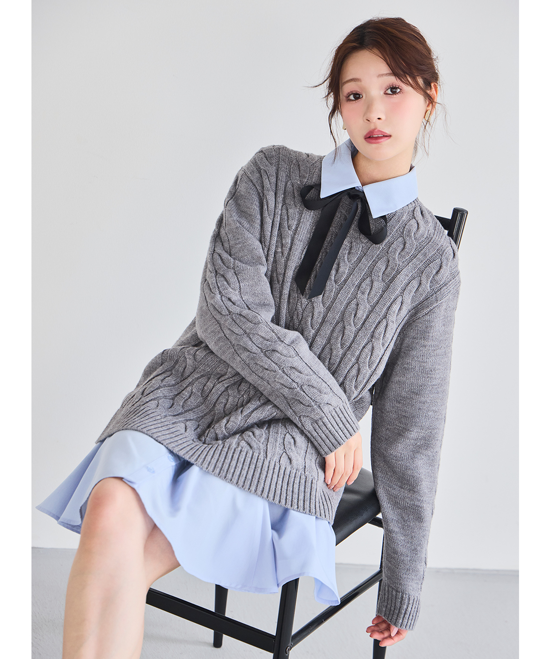 ケーブルニット＆シャツミニワンピースセット｜PETAL ONLINE（ペタル