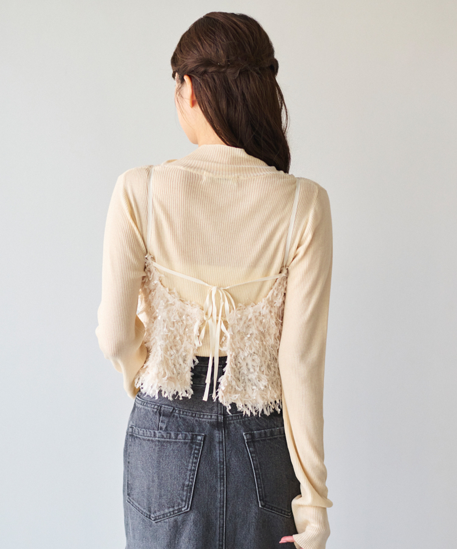 フラッフィーペプラムキャミ×シアーリブタートルニット｜PETAL ONLINE