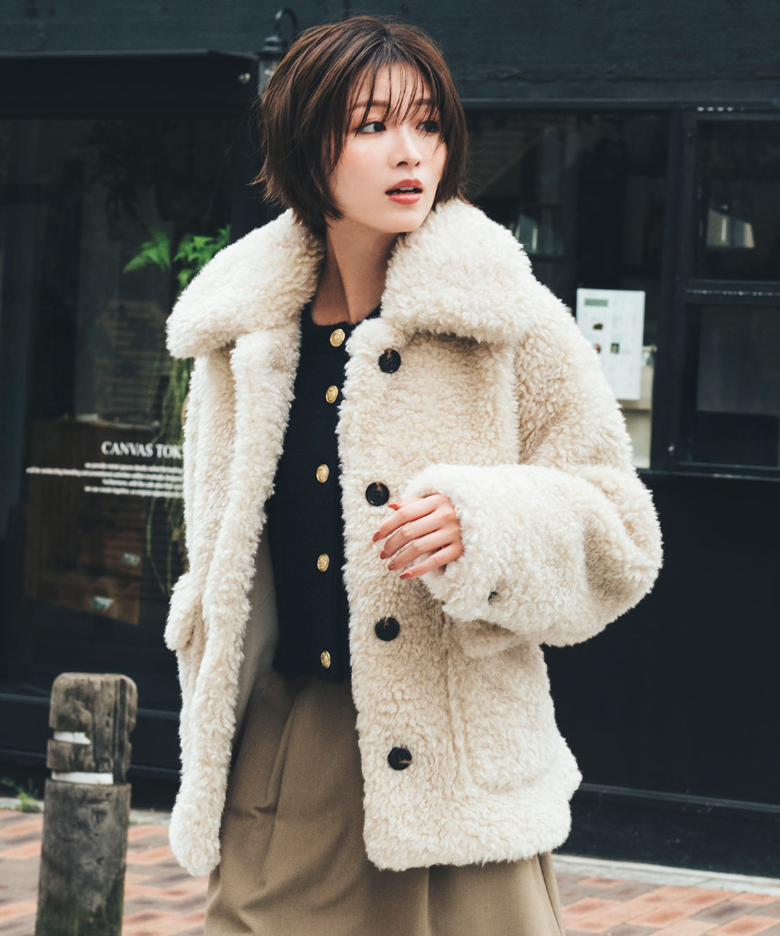 ELENDEEKラクーン混ダブルフェイスニットカーディガンバイカラーコート