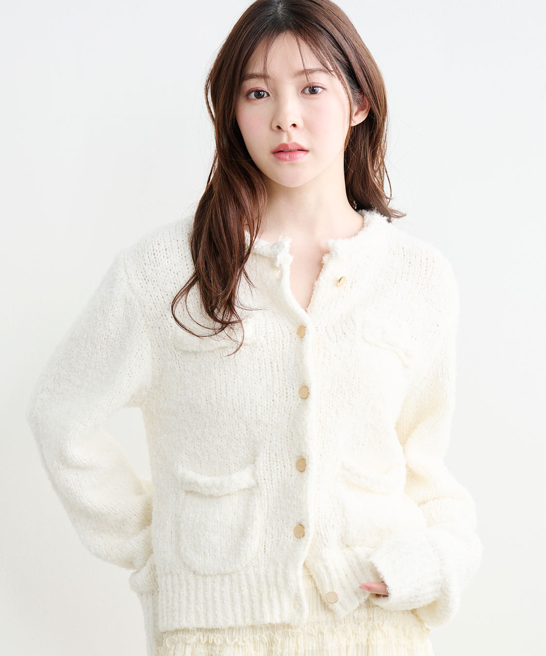 ポケットディティールコンパクトニットカーディガン｜PETAL ONLINE