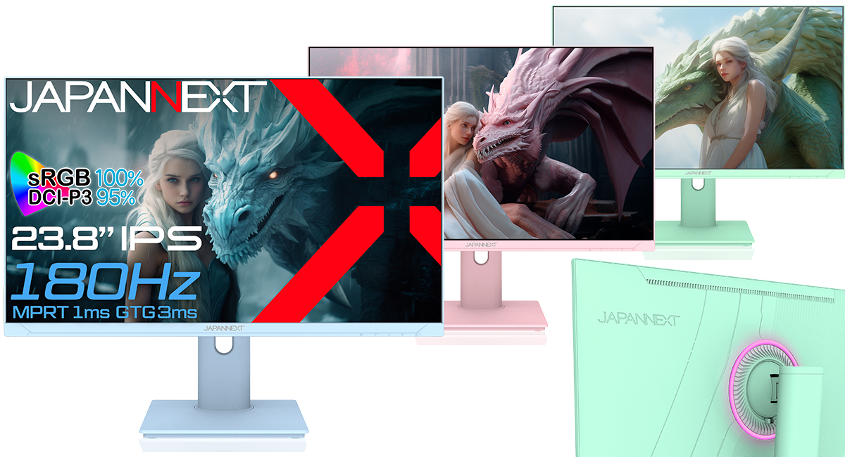 JAPANNEXTが23.8インチ180Hz対応、パステルカラー3色採用のゲーミング