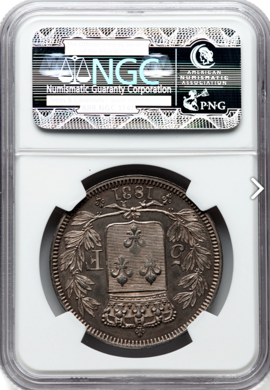 1831年 フランス🇫🇷 アンリ5世 パターン 5フラン銀貨 NGC MS62